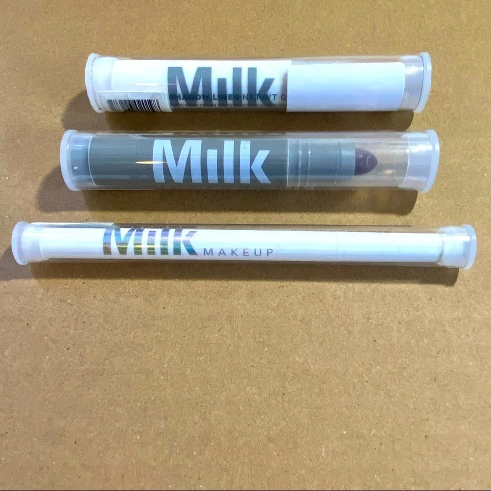 MILK makeup shadow liner, lip color, tattoo stamp